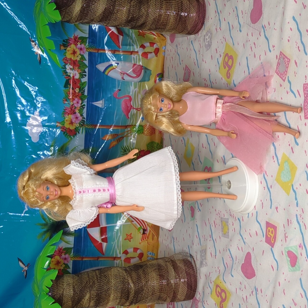 My First Barbie Dolls with White and Pink Dresses